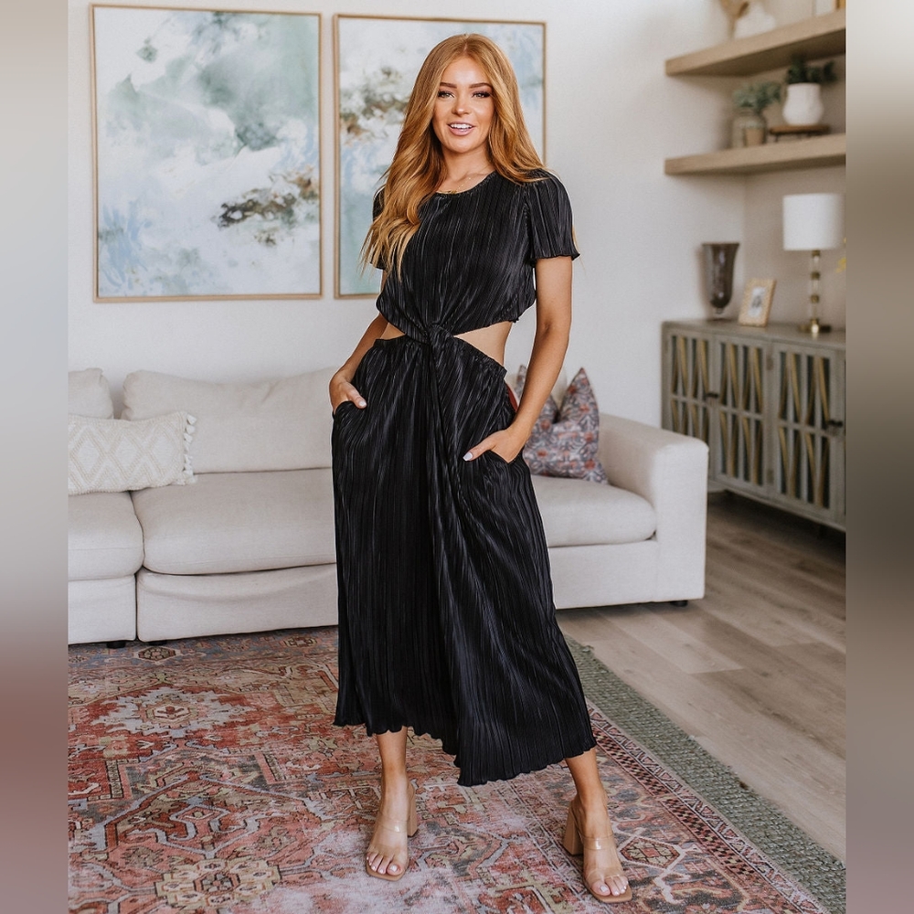 New! Gorgeous Black Plissee Dress with Cutout Detail